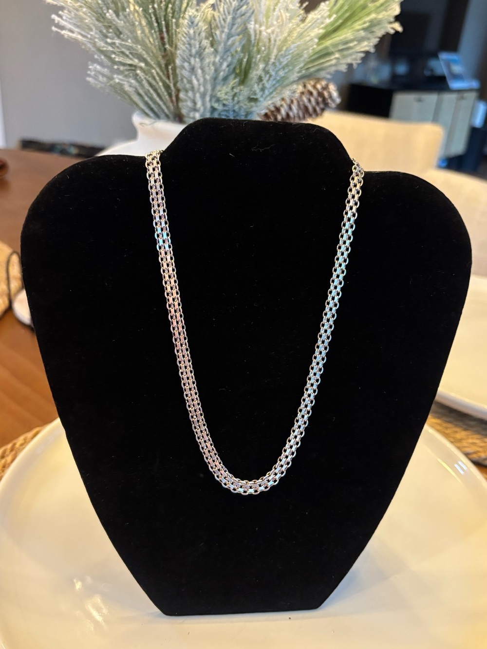 Italy 925 Sterling Silver Multi Strand Mesh Bismarck Chain Necklace 16" 14.82g